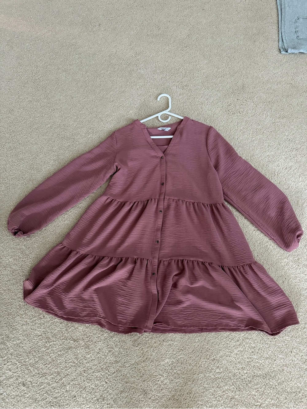 Nine West Mauve Button-Front Tiered Dress